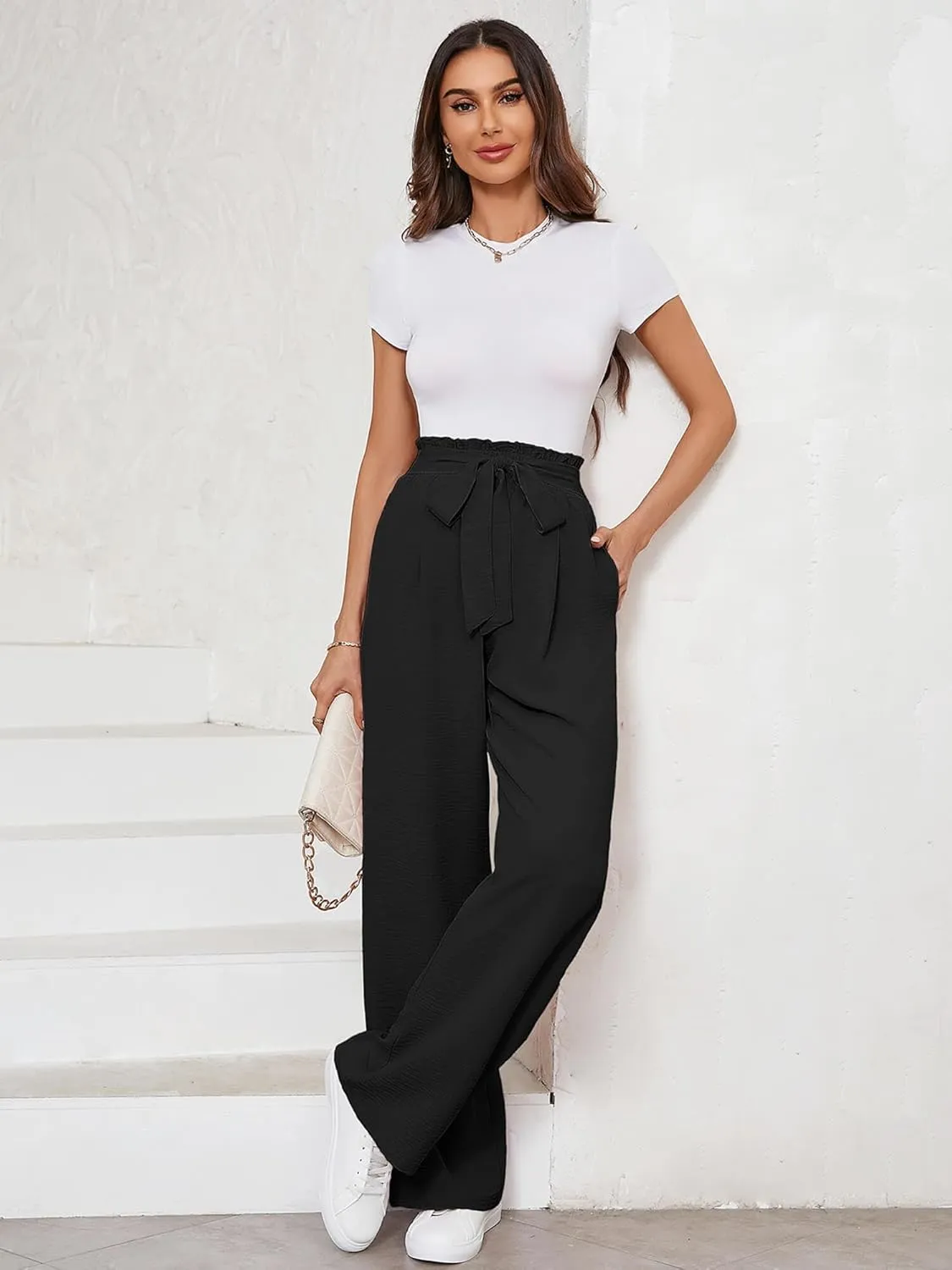 KORSIS Women's Wide Leg Lounge Pants Lightweight High Waisted Loose Work Elastic Casual Outfits Trousers with Pockets (S-2XL)