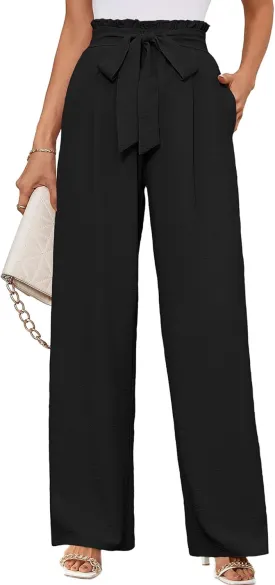 KORSIS Women's Wide Leg Lounge Pants Lightweight High Waisted Loose Work Elastic Casual Outfits Trousers with Pockets (S-2XL)