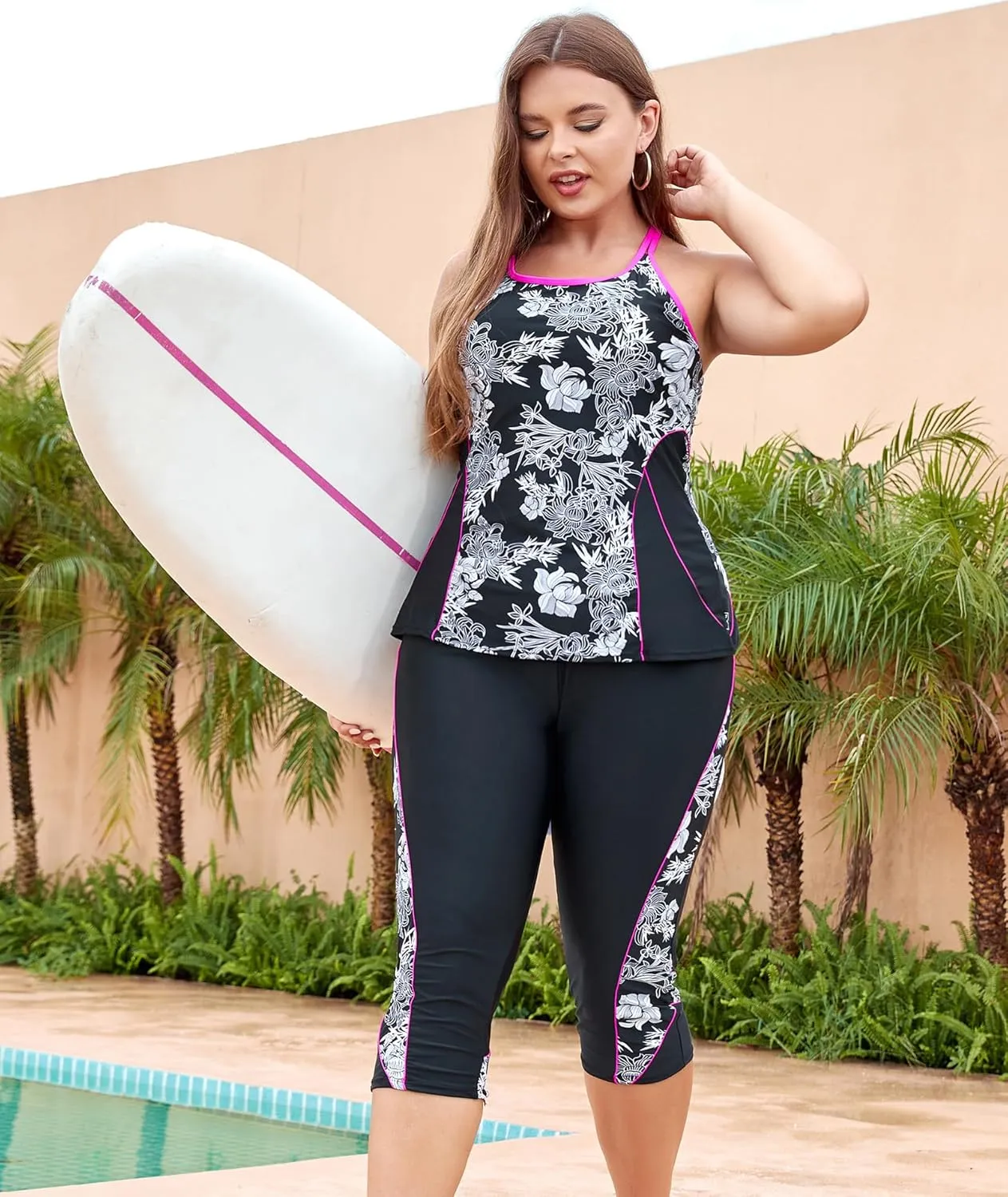 LALAGEN Womens Plus Size Swimsuits 2025 Modest Rash Guard Capris Tankini Bathing Suits Two Piece Bathing Suit Swimwear