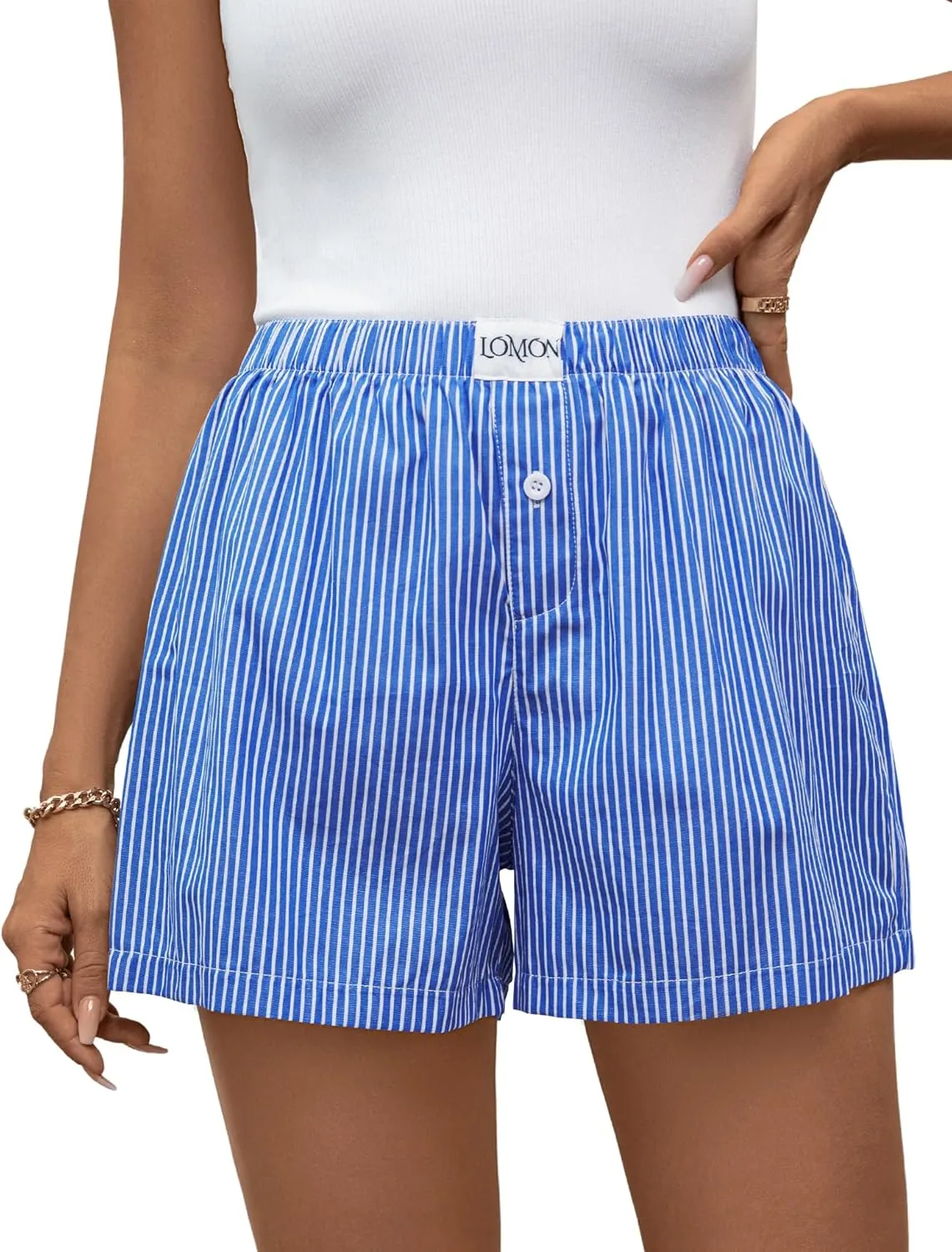 LOMON Womens Boxer Shorts Casual Summer Cotton Pajama Lounge Sleep Pj Gingham Plaid Shorts Y2K Beach Bottoms
