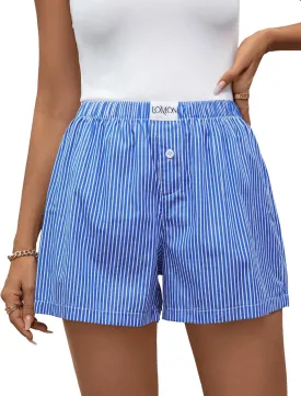 LOMON Womens Boxer Shorts Casual Summer Cotton Pajama Lounge Sleep Pj Gingham Plaid Shorts Y2K Beach Bottoms