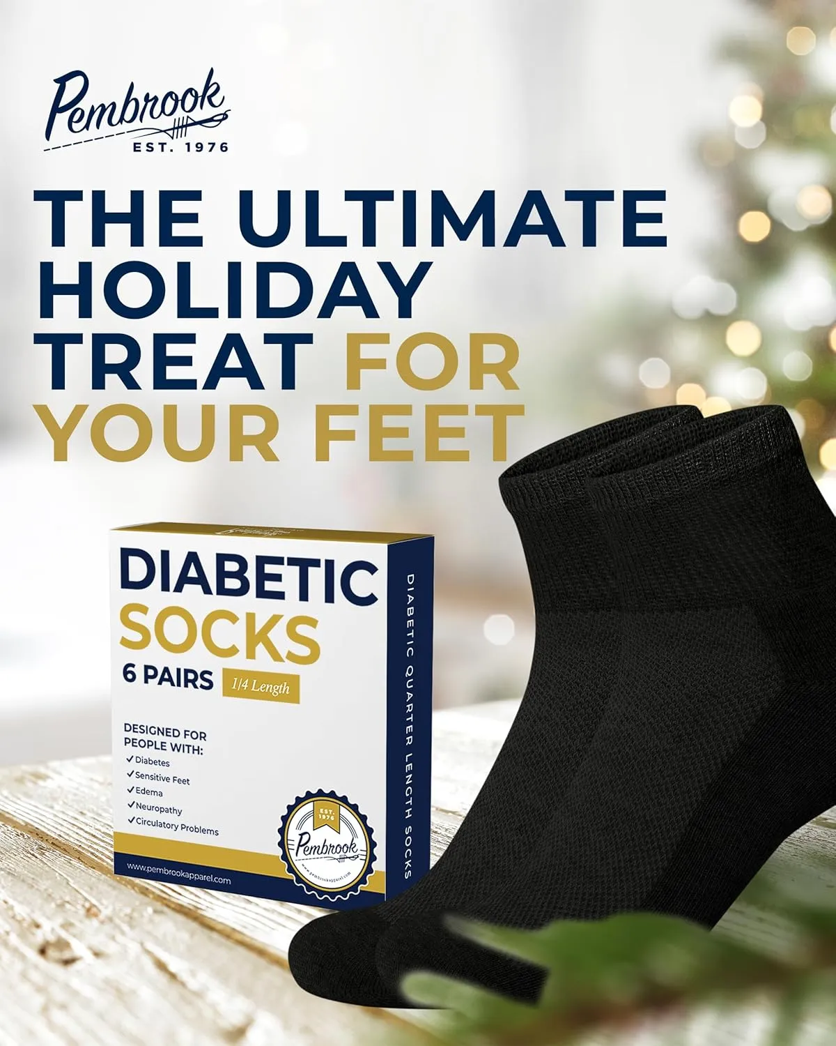Pembrook Ankle Diabetic Socks for Women & Men | 6 Pairs | Wide Non Binding Socks Quarter Length | Edema Neuropathy Socks