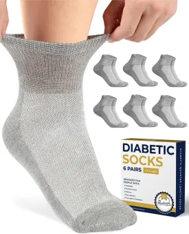Pembrook Ankle Diabetic Socks for Women & Men | 6 Pairs | Wide Non Binding Socks Quarter Length | Edema Neuropathy Socks