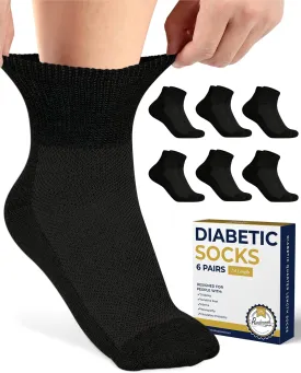Pembrook Ankle Diabetic Socks for Women & Men | 6 Pairs | Wide Non Binding Socks Quarter Length | Edema Neuropathy Socks