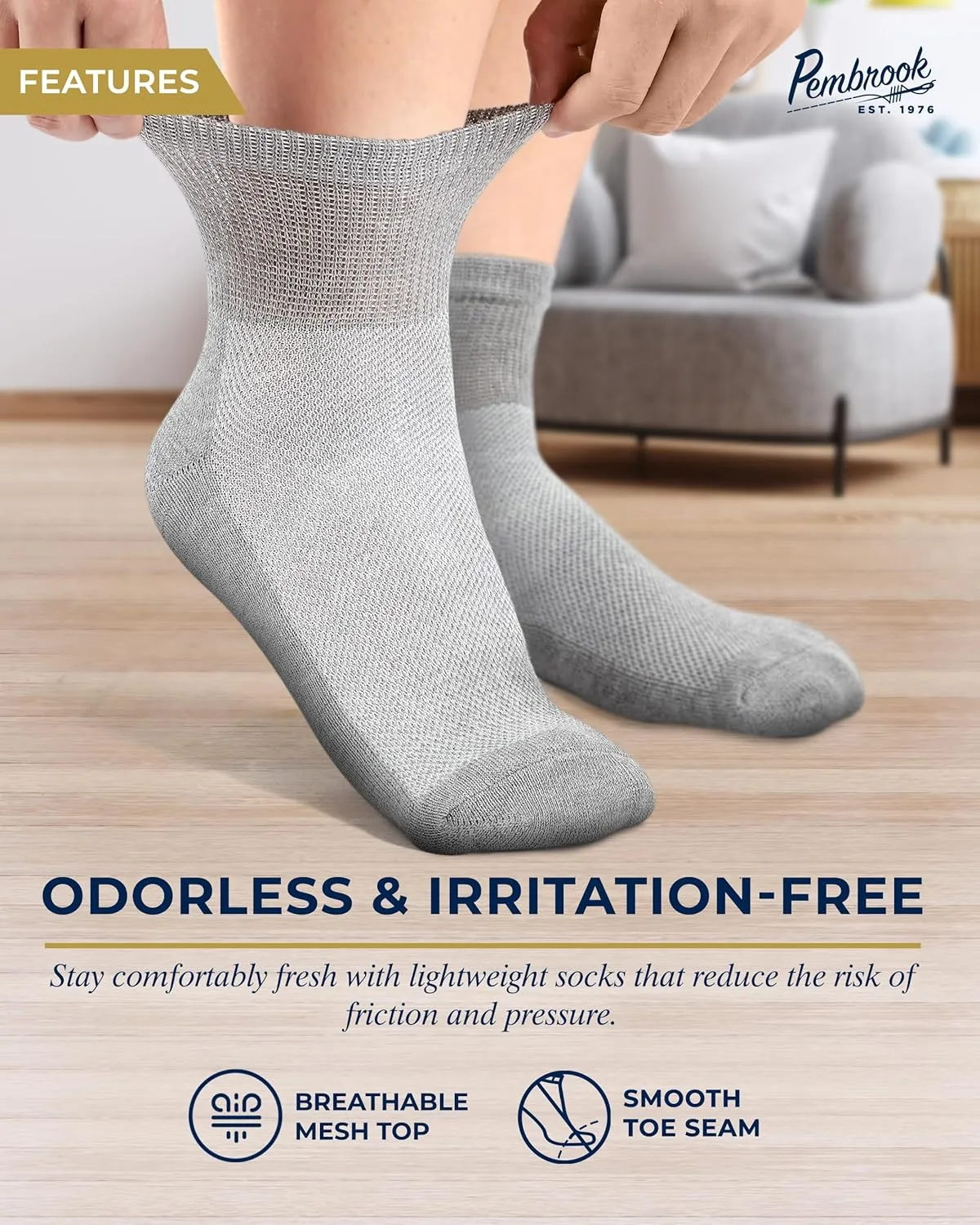 Pembrook Ankle Diabetic Socks for Women & Men | 6 Pairs | Wide Non Binding Socks Quarter Length | Edema Neuropathy Socks