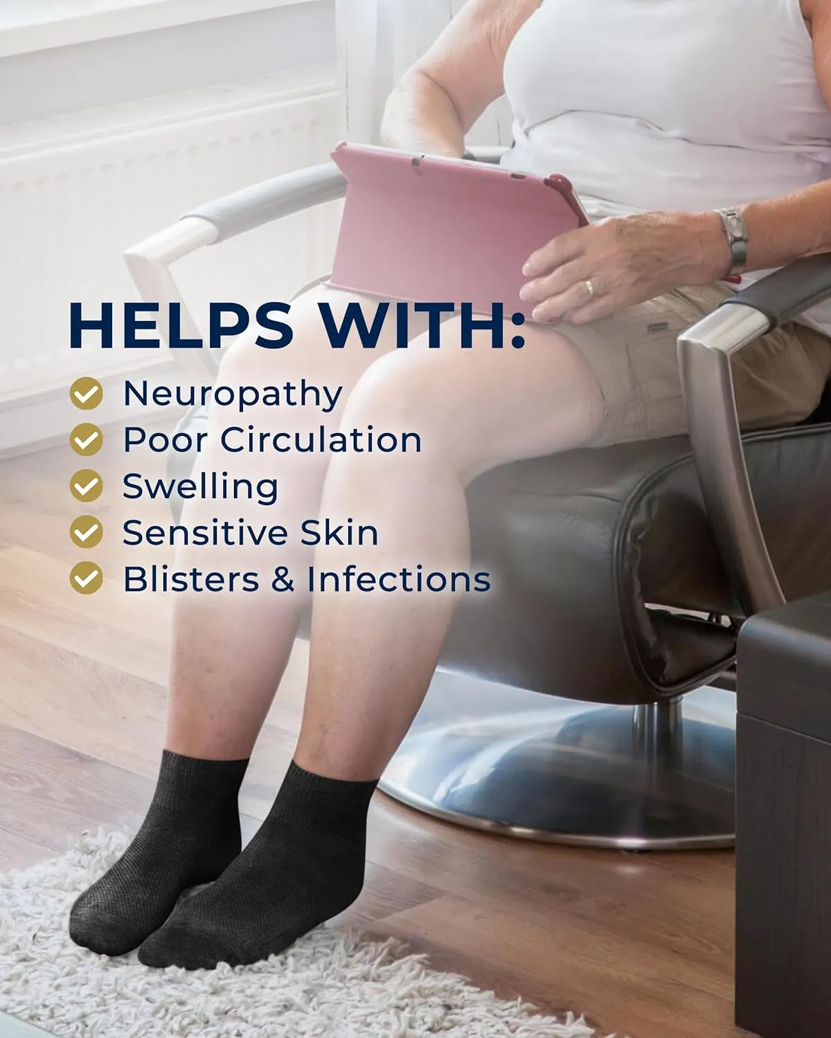 Pembrook Ankle Diabetic Socks for Women & Men | 6 Pairs | Wide Non Binding Socks Quarter Length | Edema Neuropathy Socks