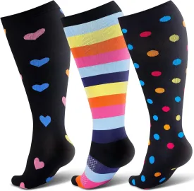 Plus Size Compression Socks for Women Men 3 Pairs Wide Calf Knee High Support for Circulatio for Nurses, Pregnancy