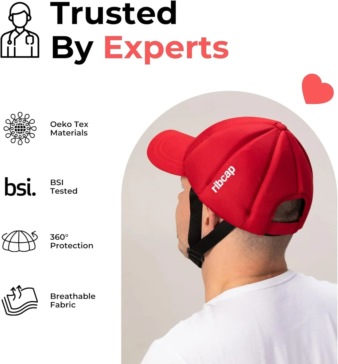 Ribcap Baseball Cap Medical Grade Protective Helmet | Red | Size: Small - Medium (Head Circumference 20-23") | Soft Helmet for Epilepsy | Protective Helmet for Seizures | Fashionable and No Stigma