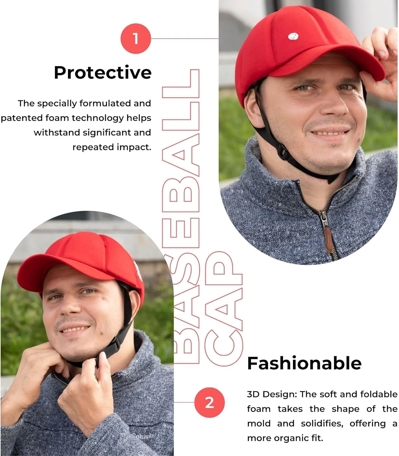 Ribcap Baseball Cap Medical Grade Protective Helmet | Red | Size: Small - Medium (Head Circumference 20-23") | Soft Helmet for Epilepsy | Protective Helmet for Seizures | Fashionable and No Stigma