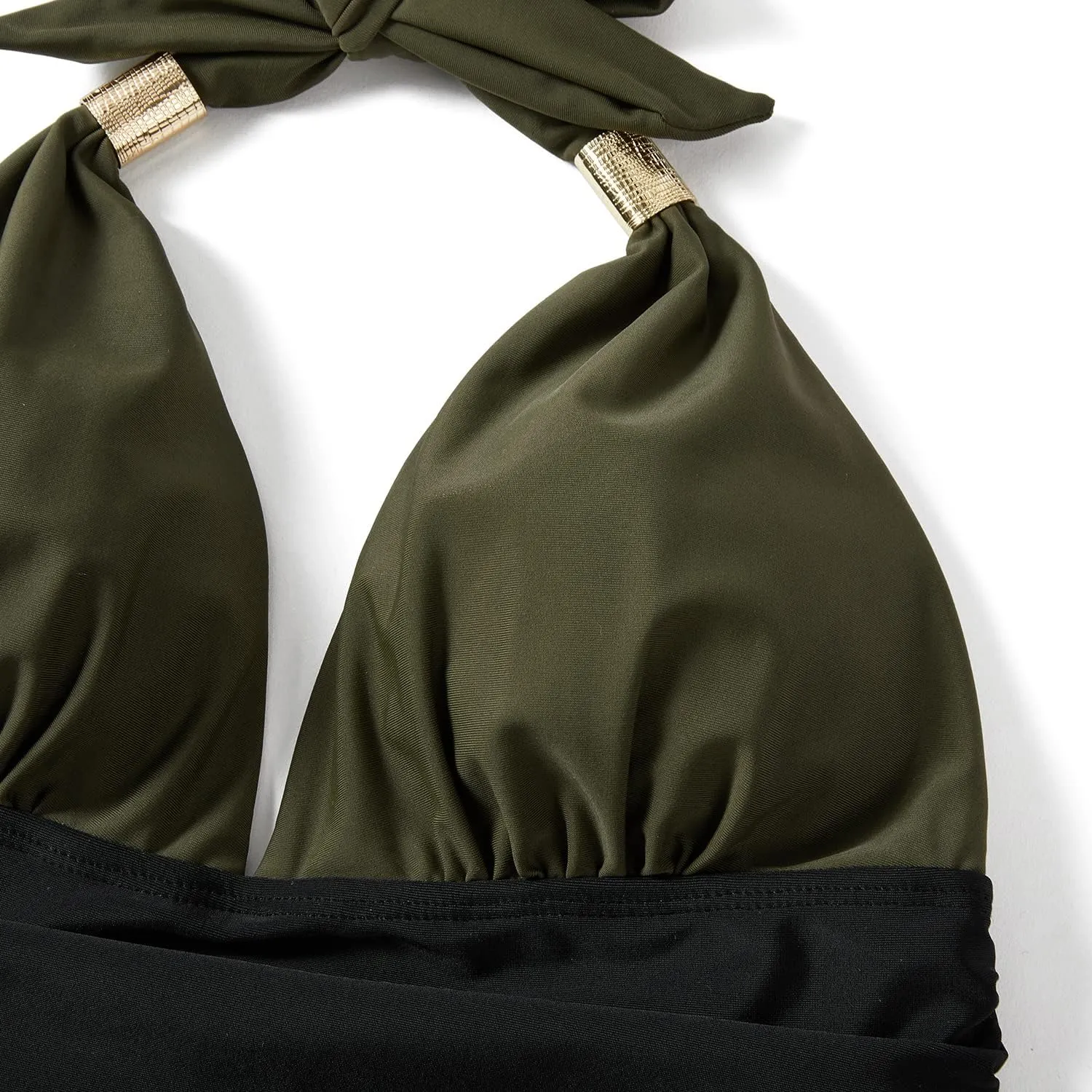 RXRXCOCO Women V Neck One Piece Swimsuits Tummy Control Ruched Swimwear Halter Bathing Suit