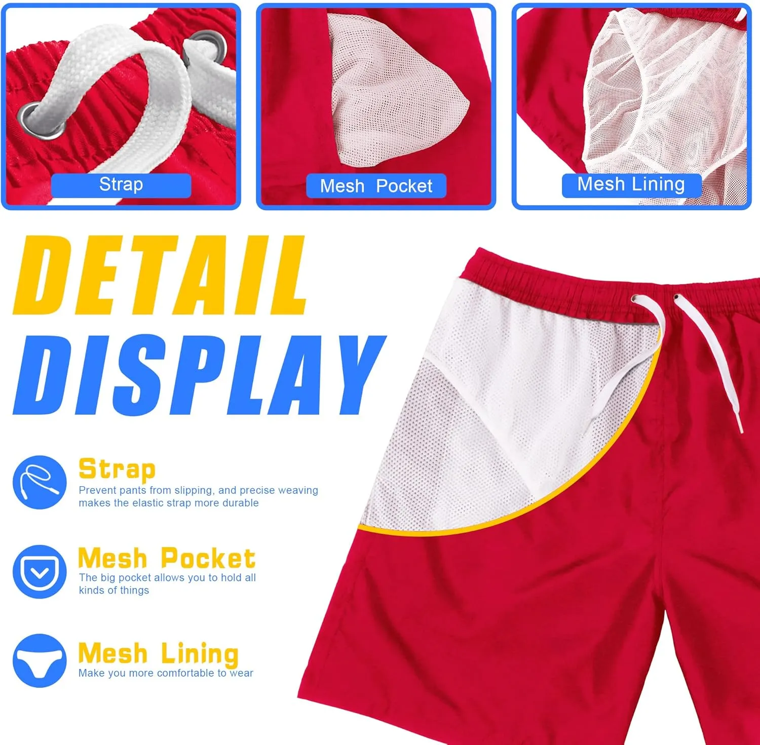 Scotamalone Mens Swim Trunks Swimming Shorts Swimwear Bathing Suits Quick Dry 7 Inch with Mesh Lining