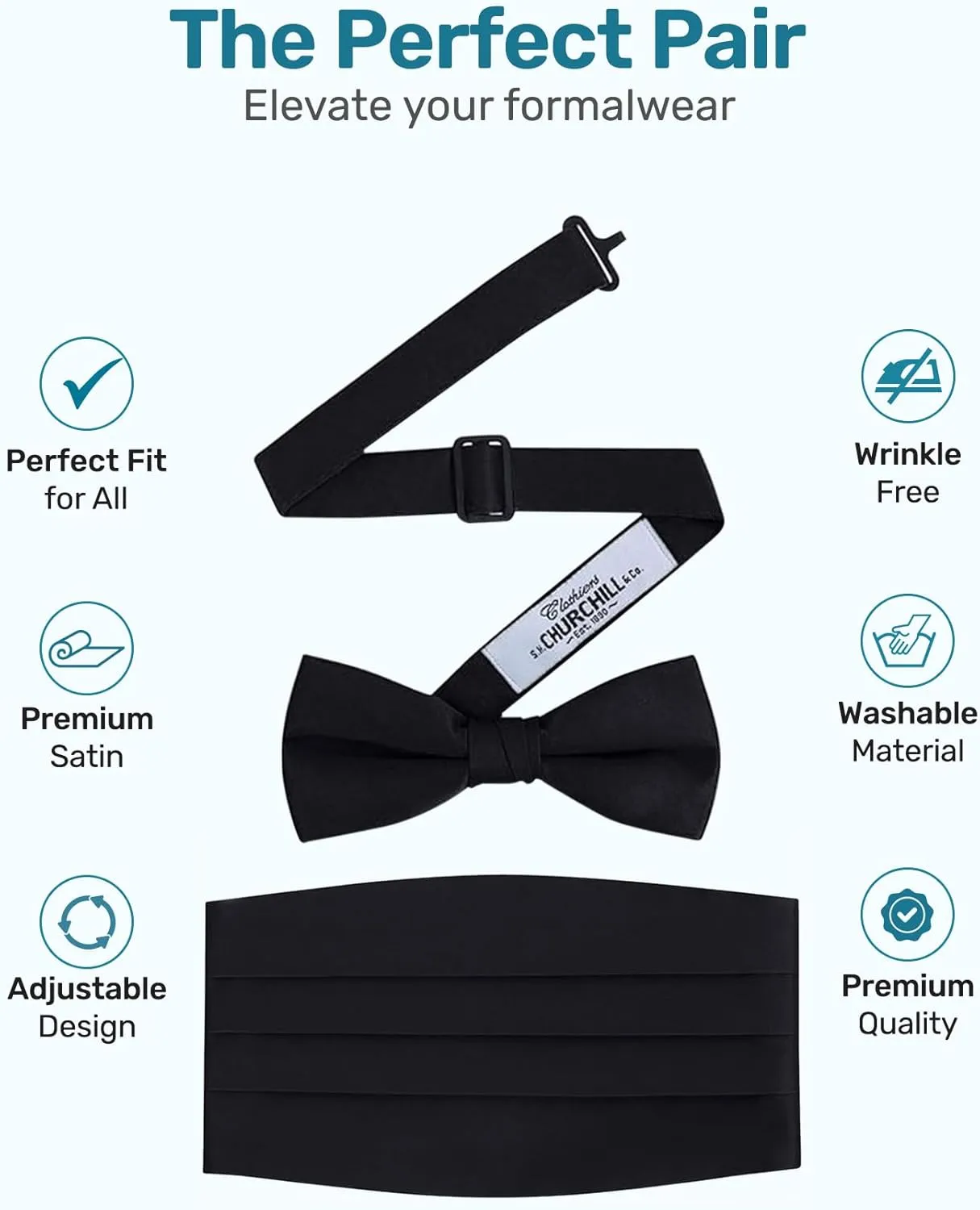 S.H. Churchill & Co. Men's Formal Satin Bowtie and Cummerbund Set
