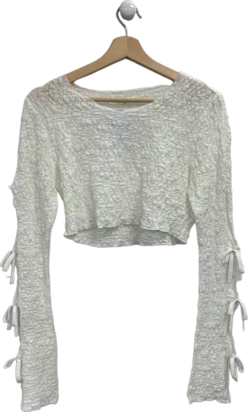 Tularosa White Textured Long Sleeve Top with Sleeve Bows UK S