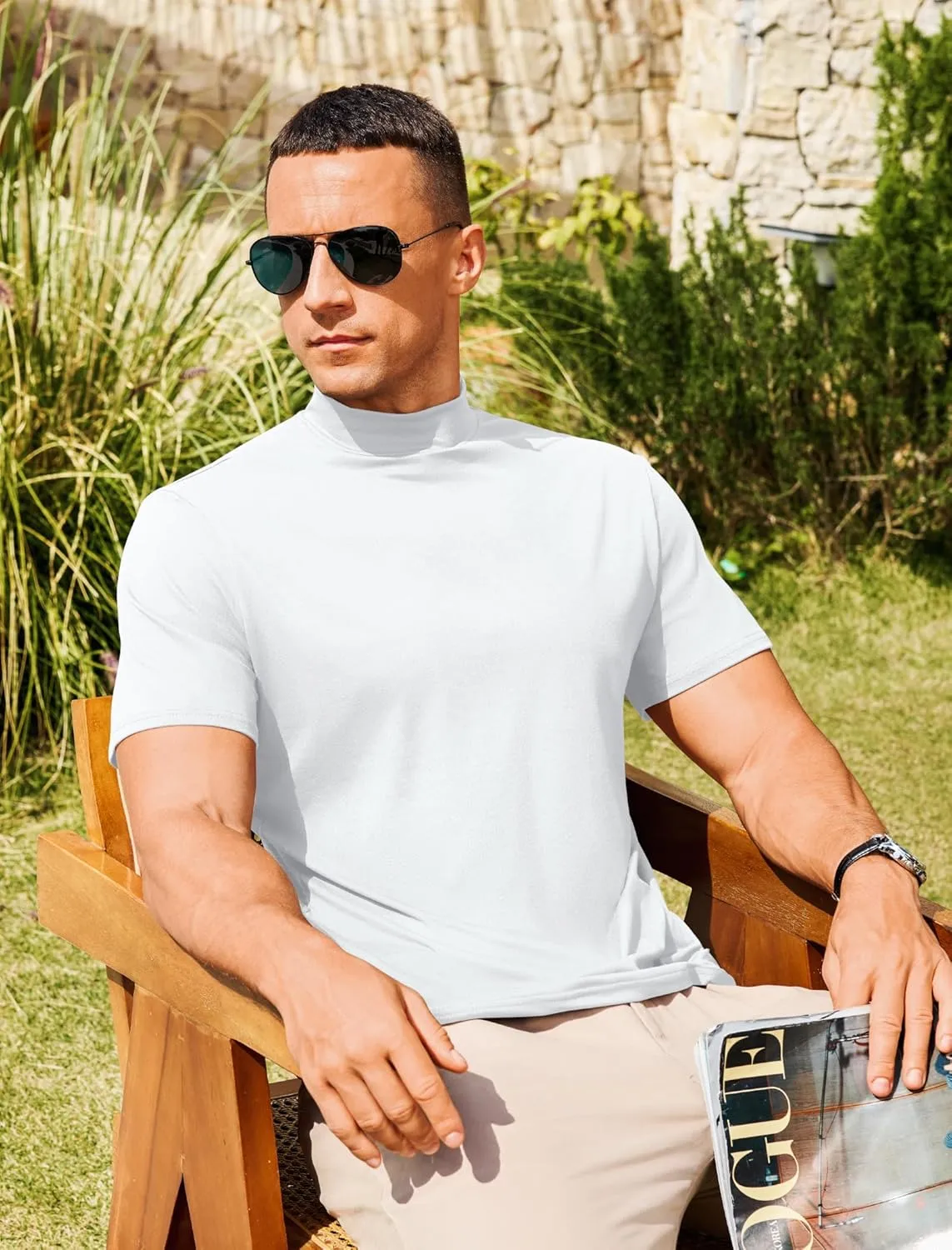 Vssjavun Men's Mock Turtleneck T Shirt Short Sleeve Soft Casual Pullover Top Slim fit Solid Basic Undershirts