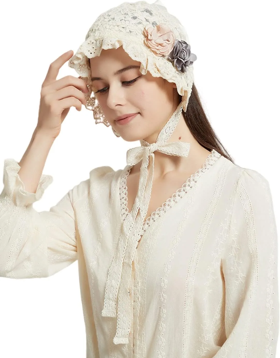 Women's Colonial Bonnet Cap Vintage Costume Accessory Lolita Hat Cute