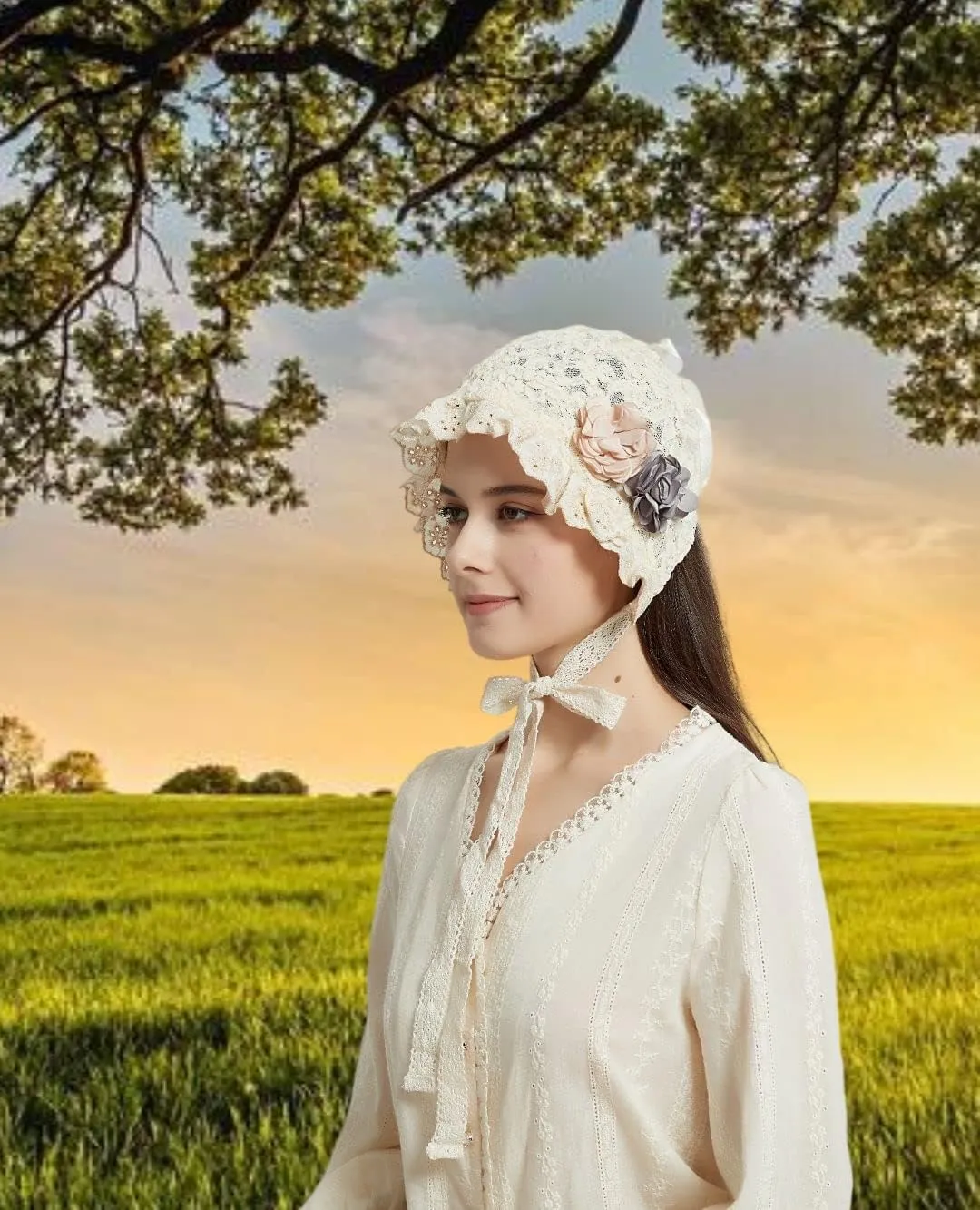 Women's Colonial Bonnet Cap Vintage Costume Accessory Lolita Hat Cute